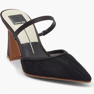 Dolce Vita Noreen Satin & Mesh Mule Heels Pumps in Black - 7